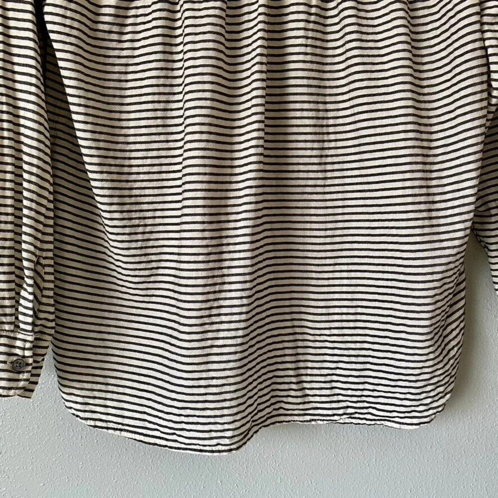J.Crew Women's Embroidered Boho Black Ivory Striped Loose Fit Blouse - Size 0